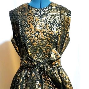 Gold Skater Dress with Waist Tie